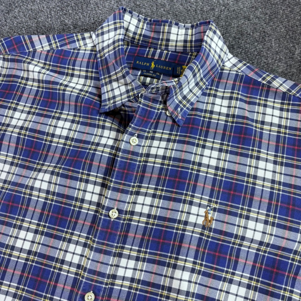 Ralph Lauren Button Down Mens XL Blue Plaid Classic Fit Cotton Long Sleeve Shirt